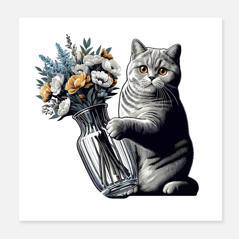 BKH Britisch Kurzhaar Katze Vase umkippen Geschenk Poster 20x20 cm