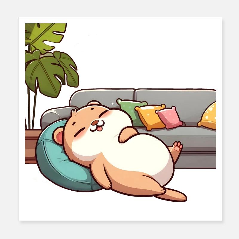 Un flou rose décontracté sur le canapé Poster 20 x 20 cm