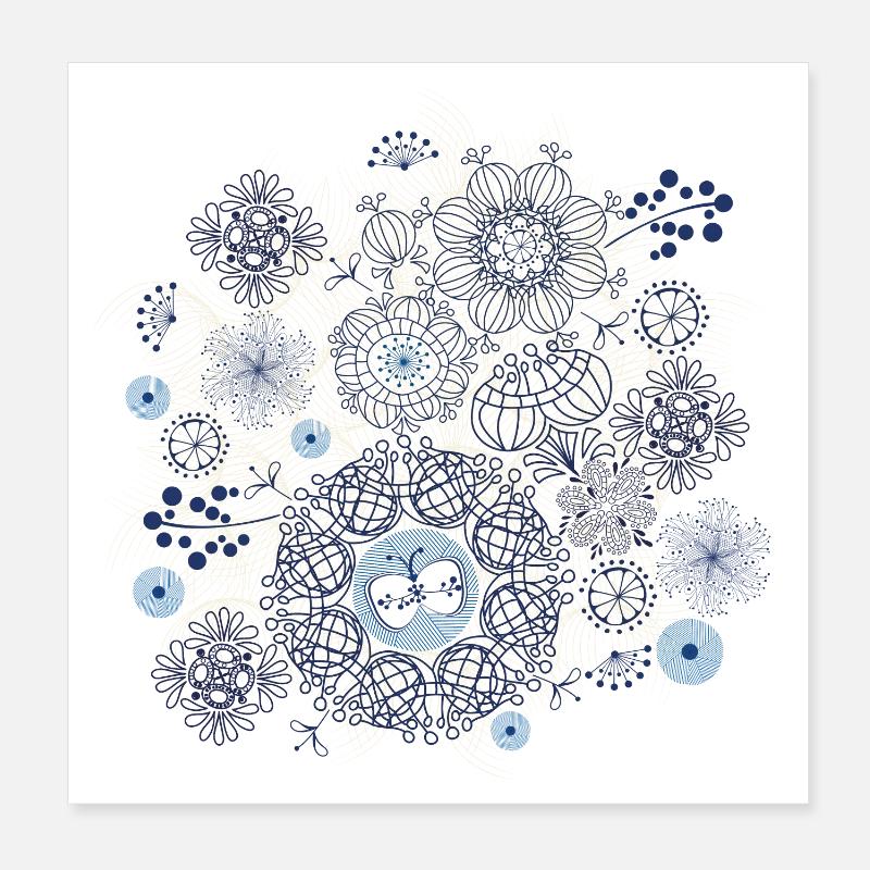 Abstract fireworks pattern in blue and gold - Poster 8" x 8" (20x20 cm) - white
