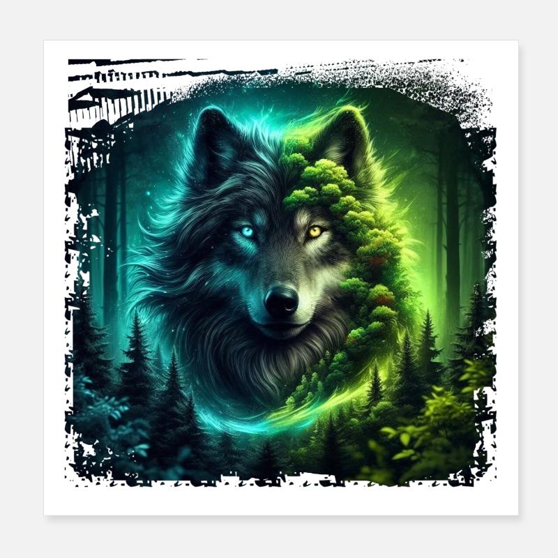 Wolf - Poster 20x20 cm - Weiß