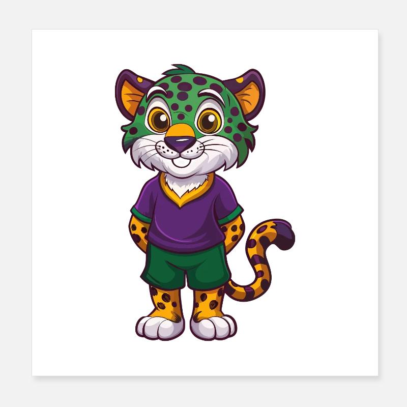 Amur Leopard Funny Kawaii Cartoon Character Poster 8" x 8" (20x20 cm)