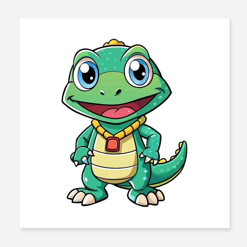 Monitor Eidechse Cartoon Figur Kawaii Clipart Poster 20x20 cm