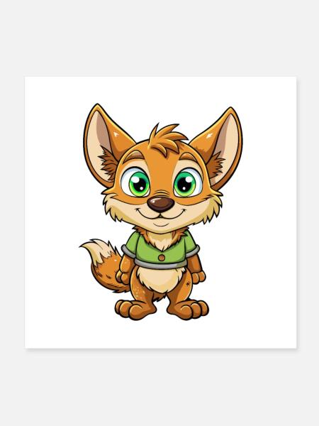 Jackal Cute Cartoon Character Kawaii Clipart - Poster 8" x 8" (20x20 cm) - white - Front