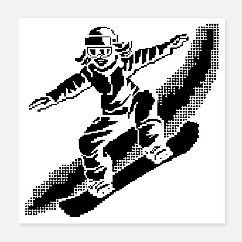 Snowboarder Pixel Art Poster 20 x 20 cm