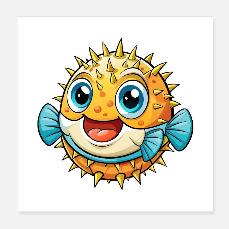 poisson-globe mignon personnage de dessin animé Kawaii Clipart Poster 20 x 20 cm