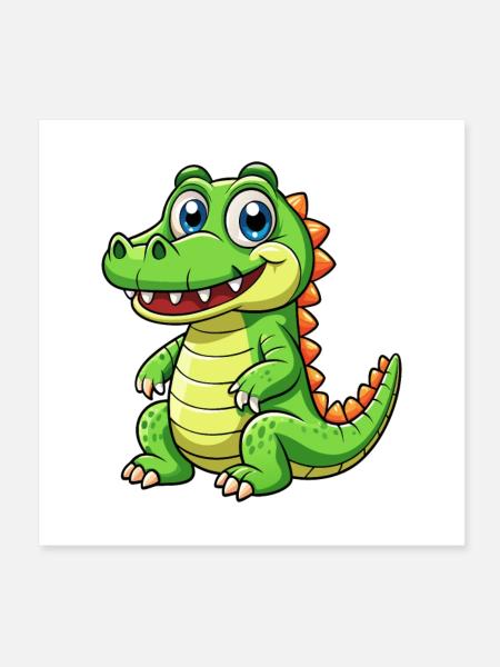 Alligator Niedliche Zeichentrickfigur Kawaii Clipart - Poster 20x20 cm - Weiß - Vorne