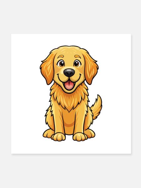 Golden Retriever Dog Cute Cartoon Kawaii Clipart - Poster 8" x 8" (20x20 cm) - white - Front