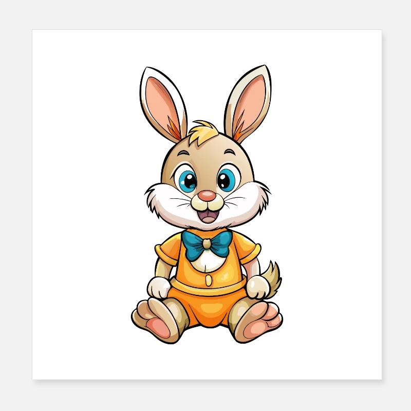 Rabbit Cute Cartoon Character Kawaii Clipart Poster 8" x 8" (20x20 cm)