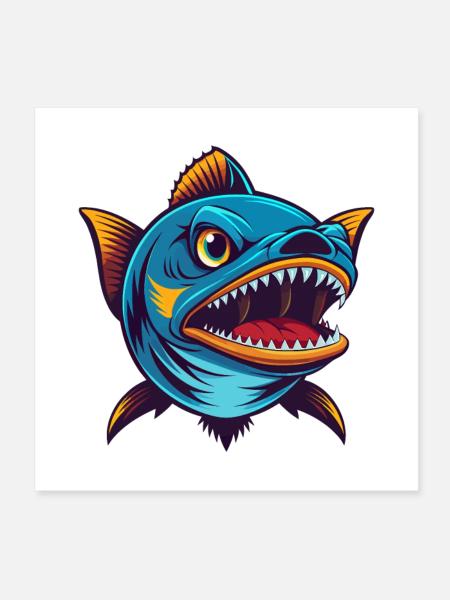 Barracuda Colorful Kawaii Cartoon Character Pet - Poster 8" x 8" (20x20 cm) - white - Front
