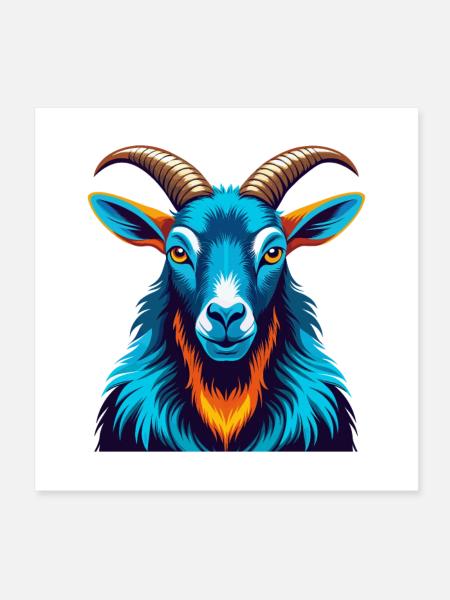 Alpine Goat Colorful Kawaii Cartoon Character Pet - Poster 8" x 8" (20x20 cm) - white - Front