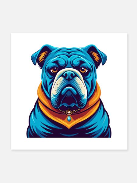 Bulldog Colorful Kawaii Cartoon Character Clipart - Poster 8" x 8" (20x20 cm) - white - Front