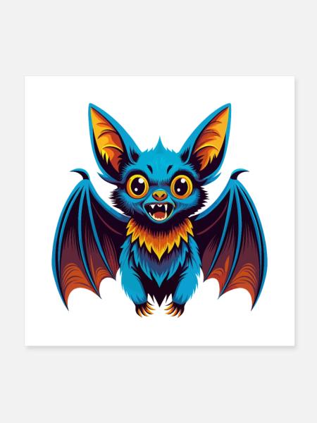 Chauve-souris coloré Kawaii dessin animé Personnage Clipart - Poster 20 x 20 cm - blanc - Devant