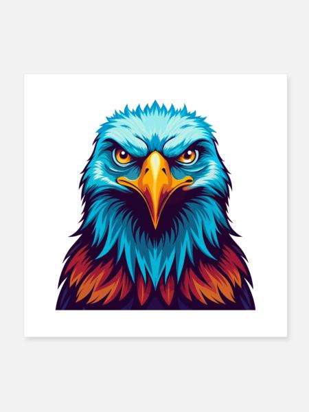 Eagle Colorful Kawaii Cartoon Character Clipart - Poster 8" x 8" (20x20 cm) - white - Front