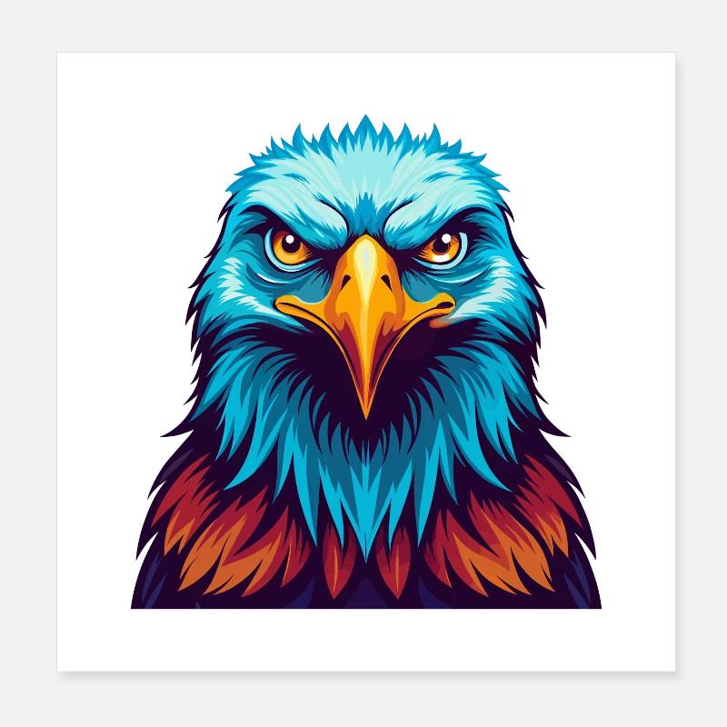 Eagle Colorful Kawaii Cartoon Character Clipart Poster 8" x 8" (20x20 cm)