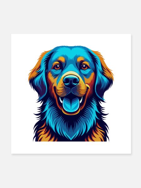 Golden Retriever Dog Colorful Kawaii Cartoon Pet - Poster 8" x 8" (20x20 cm) - white - Front