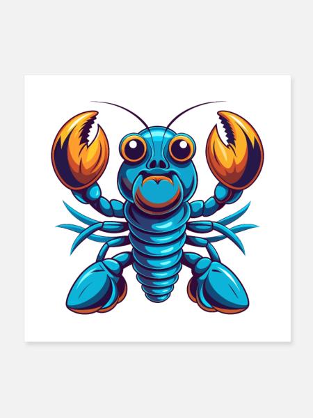 homard coloré kawaii dessin animé personnage clipart - Poster 20 x 20 cm - blanc - Devant