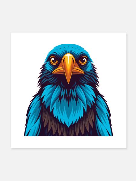 corbeau coloré Kawaii personnage de dessin animé Clipart - Poster 20 x 20 cm - blanc - Devant