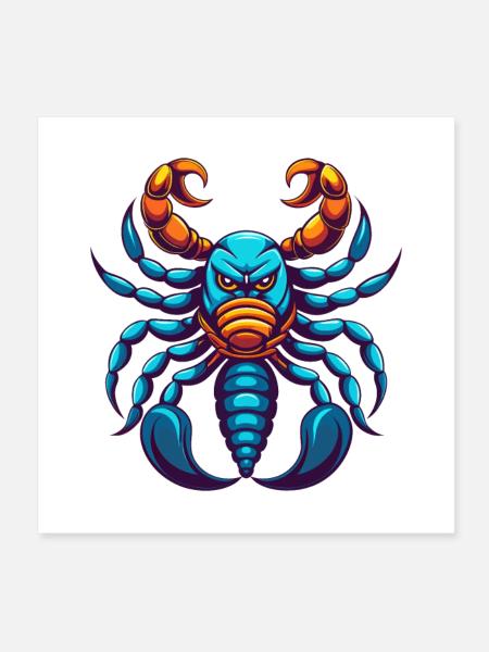 Scorpion coloré Kawaii Dessin animé Personnage Clipart - Poster 20 x 20 cm - blanc - Devant