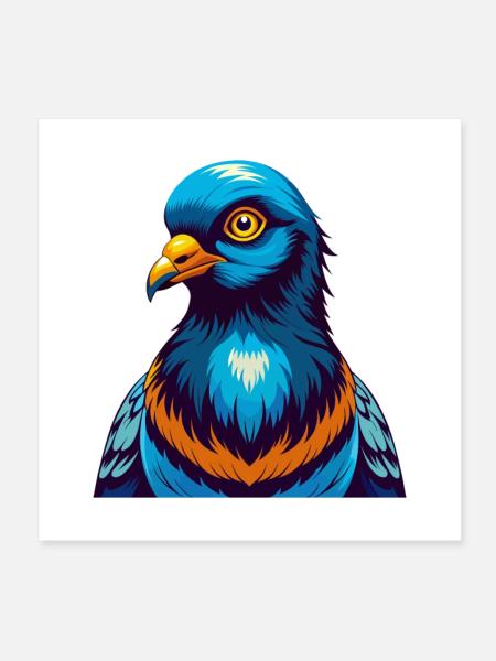 Pigeon Colorful Kawaii Cartoon Character Clipart - Poster 8" x 8" (20x20 cm) - white - Front