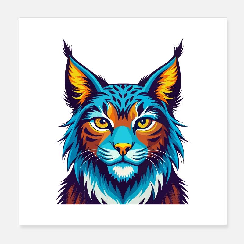 Luchs Bunte Kawaii Cartoon Figur Clipart - Poster 20x20 cm - Weiß