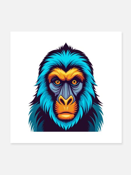 Mandrill coloré Kawaii Dessin animé Personnage Clipart - Poster 20 x 20 cm - blanc - Devant