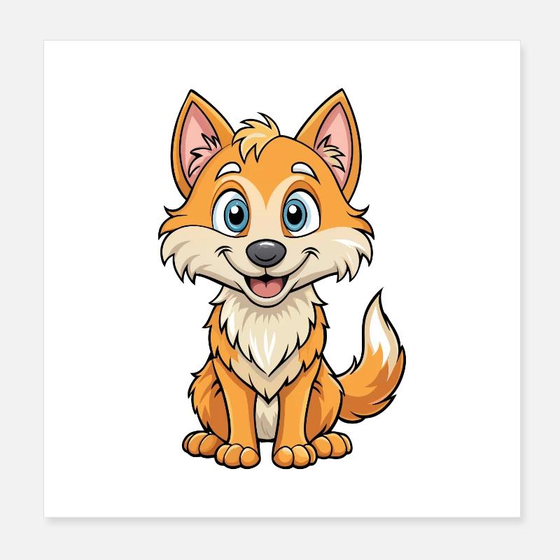 Wolf Cute Cartoon Character Kawaii Clipart Poster 8" x 8" (20x20 cm)