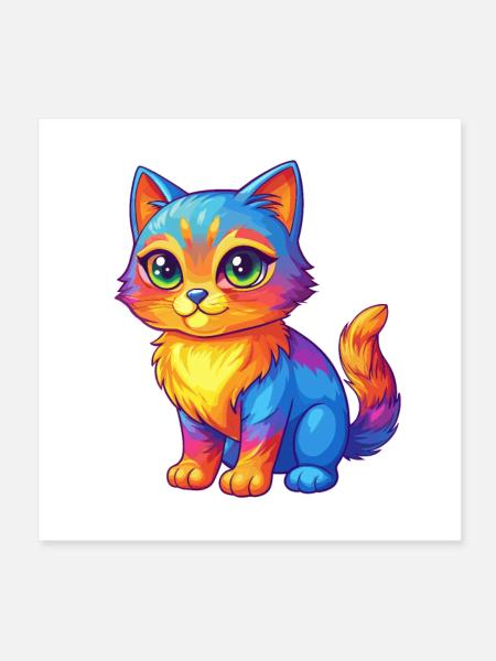 Cat Colorful Kawaii Cartoon Character Clipart - Poster 8" x 8" (20x20 cm) - white - Front