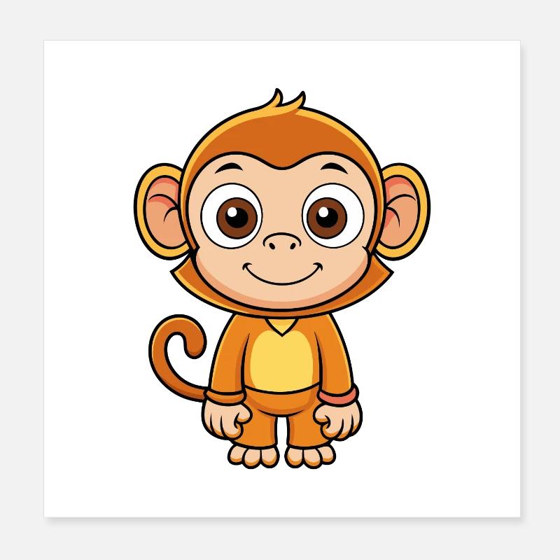 Monkey Cute Cartoon Character Kawaii Clipart Poster 8" x 8" (20x20 cm)