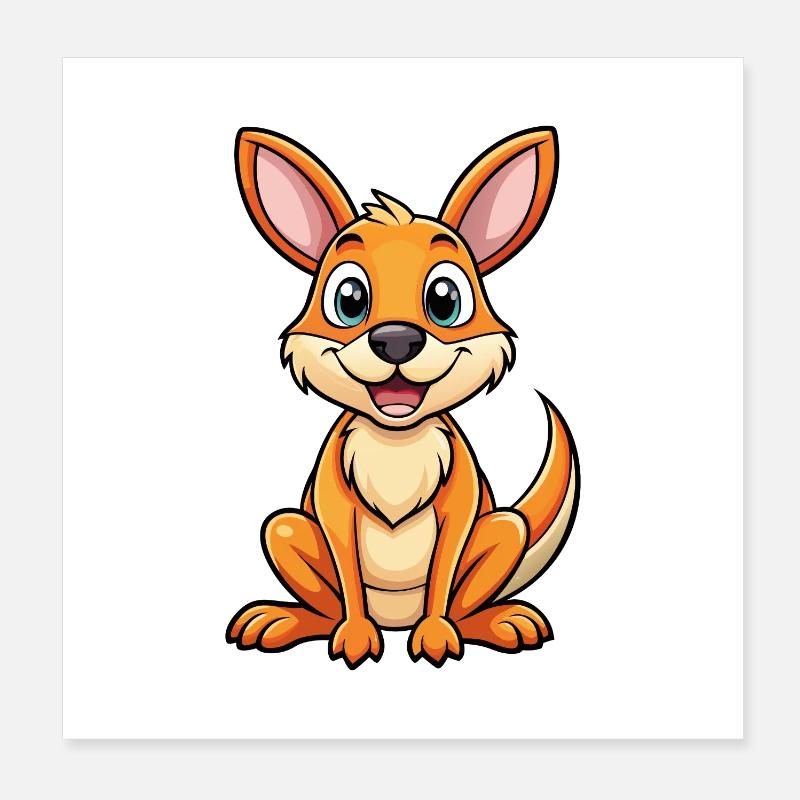 Kangaroo Cute Cartoon Character Kawaii Clipart Poster 8" x 8" (20x20 cm)