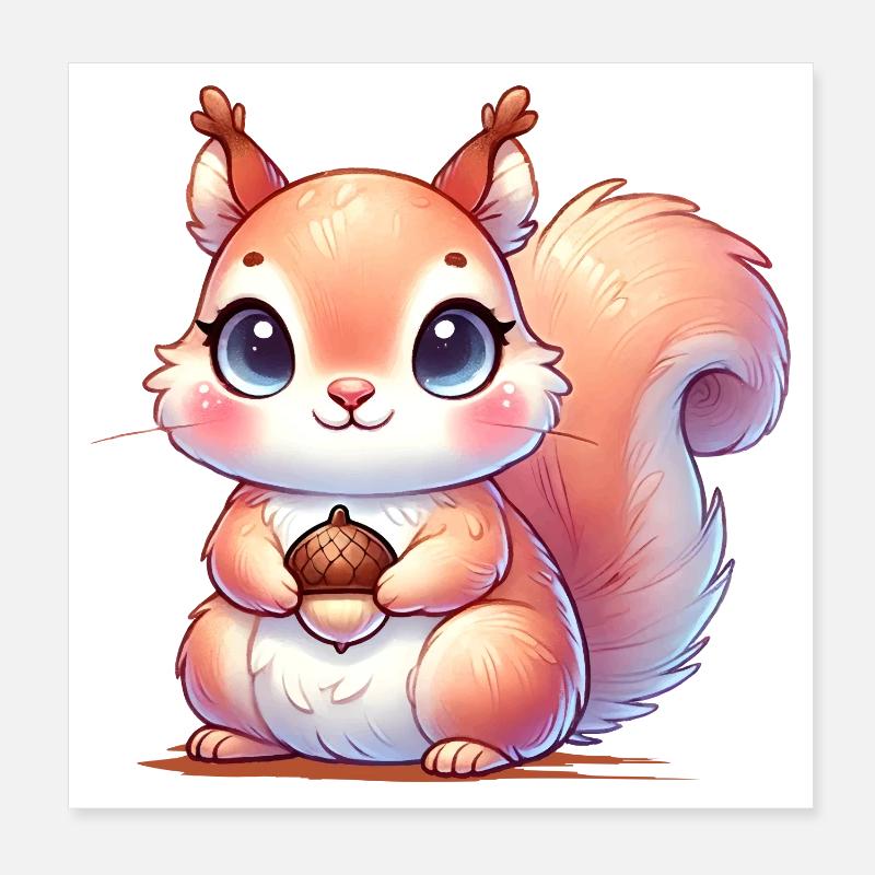 Das niedliche Eichhörnchen mit Lieblingsspeise Poster 20x20 cm