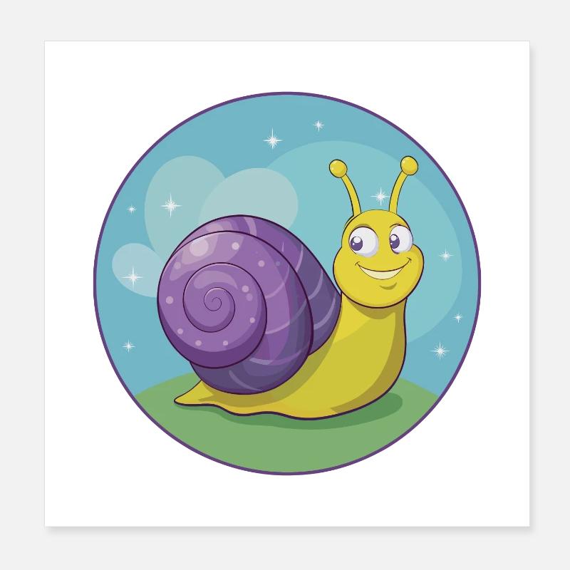Escargot mignon Kawaii dessin animé Clipart Animal de compagnie Poster 20 x 20 cm