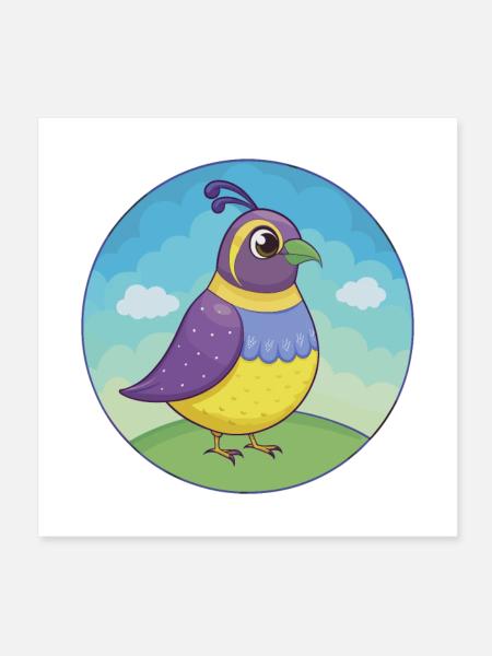 Quail Cute Kawaii Cartoon Clipart Animal Pet - Poster 8" x 8" (20x20 cm) - white - Front
