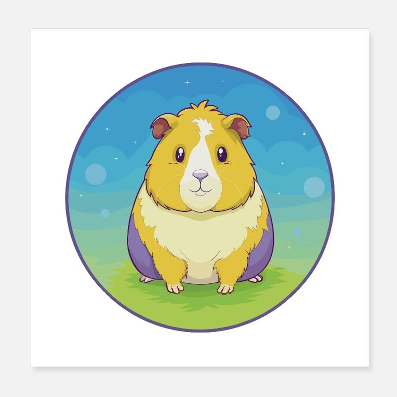 Cochon d’Inde mignon Kawaii dessin animé Clipart Animal de compagnie Poster 20 x 20 cm
