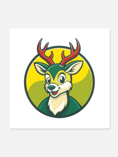 Deer Cute Kawaii Cartoon Clipart Pet Animal - Poster 8" x 8" (20x20 cm) - white - Front