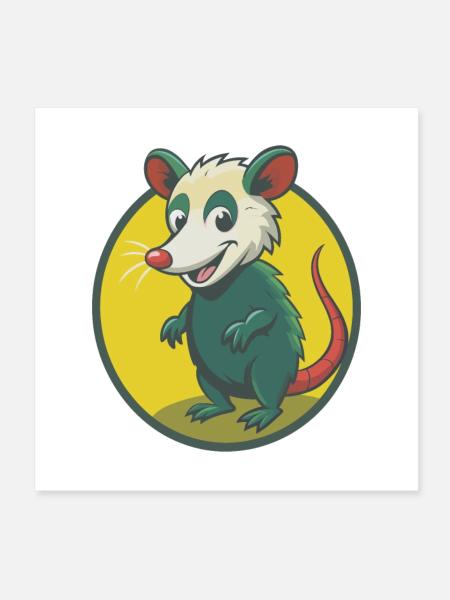 Opossum süße Kawaii Cartoon Clipart Haustier Tier - Poster 20x20 cm - Weiß - Vorne