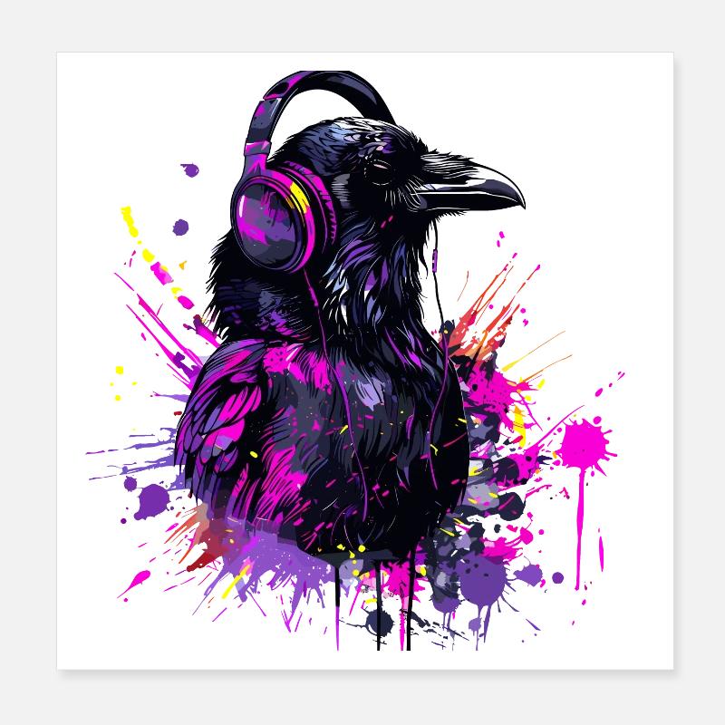 Corbeau Corbeau Oiseau avec casque Poster 20 x 20 cm