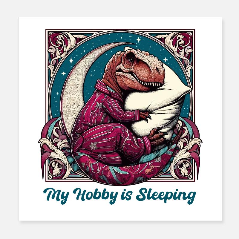 T-Rex Sleeping Hobby Gift Poster 8" x 8" (20x20 cm)
