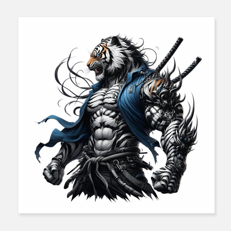 Samurai Tiger - Poster 8" x 8" (20x20 cm) - white