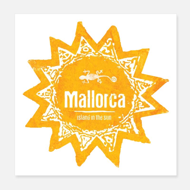Logo du soleil de Majorque avec gecko et soleil Poster 20 x 20 cm