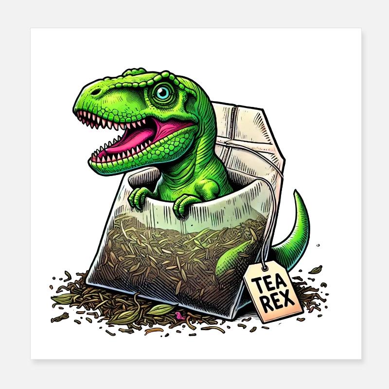 Tea rex T-rex dinosaur Poster 8" x 8" (20x20 cm)
