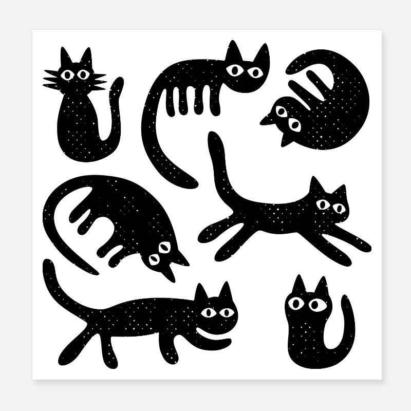 Sept chats chanceux L Noir - Poster 20 x 20 cm - blanc