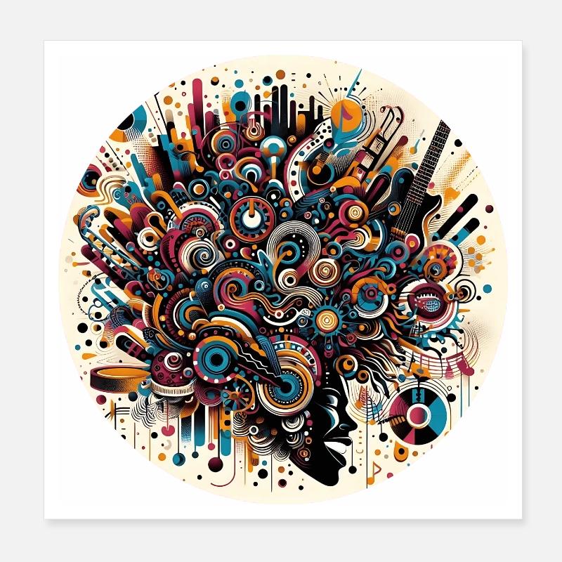 Afro Style Explosion Musicale Abstraite Poster 20 x 20 cm