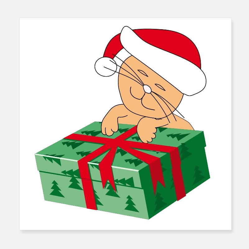 Chat heureux Katze avec un cadeau Poster 20 x 20 cm