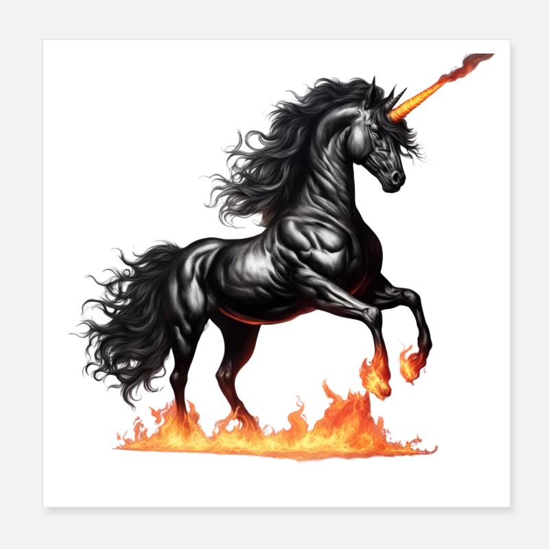 Das mächtige schwarze Einhorn Poster 20x20 cm