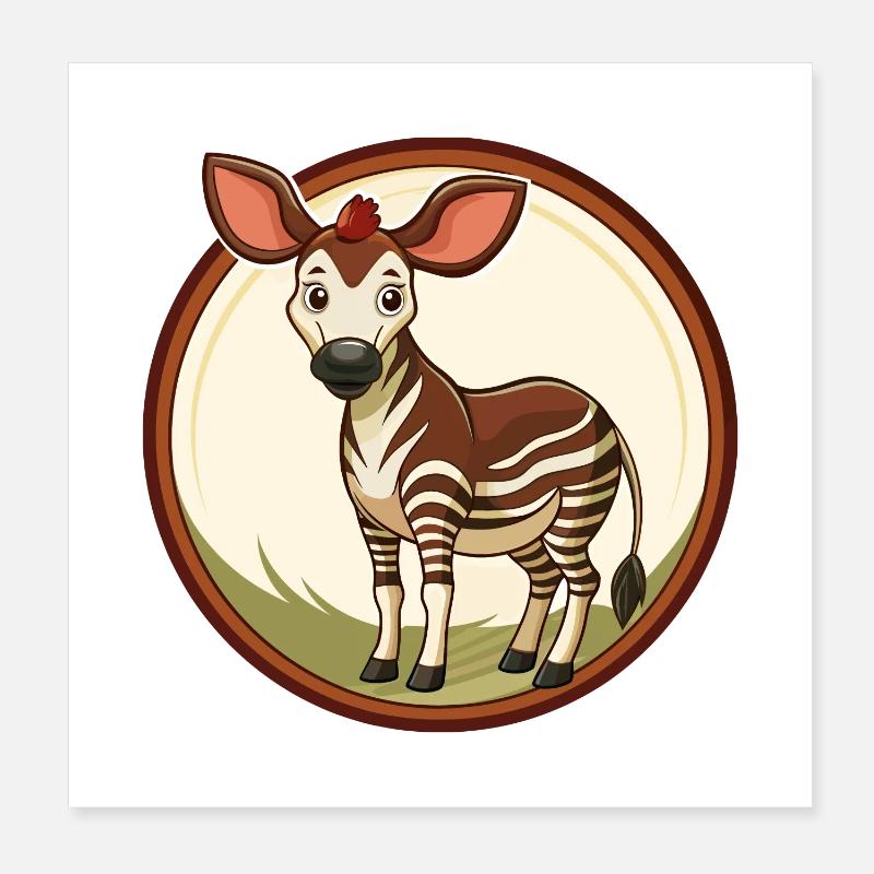 Okapi Bunte Kawaii Cartoon Figur Clipart Poster 20x20 cm