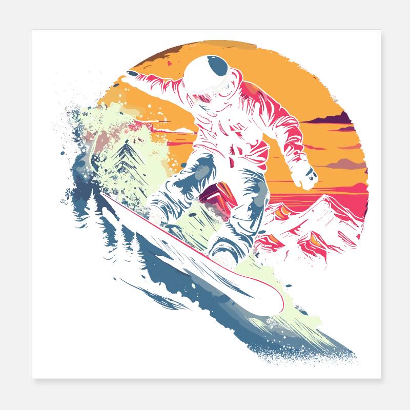 Oldschool Snowboarder - Poster 20x20 cm - Weiß