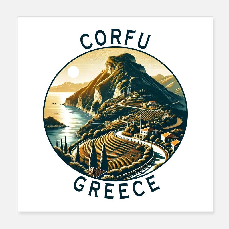 Korfu Griechenland Insel Design - Poster 20x20 cm - Weiß