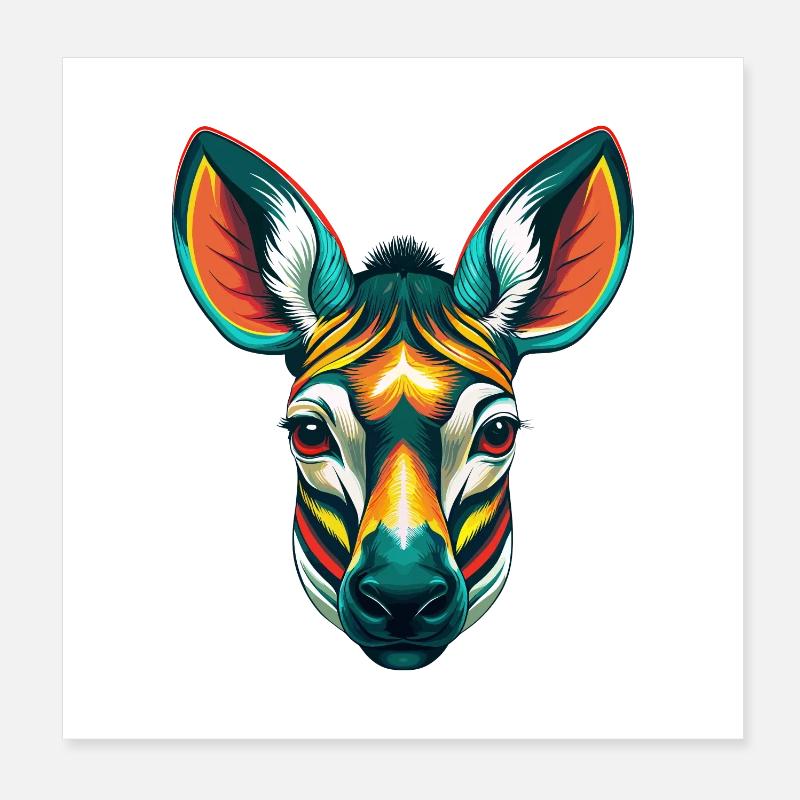 okapi mignon kawaii dessin animé clipart visage d’animal Poster 20 x 20 cm