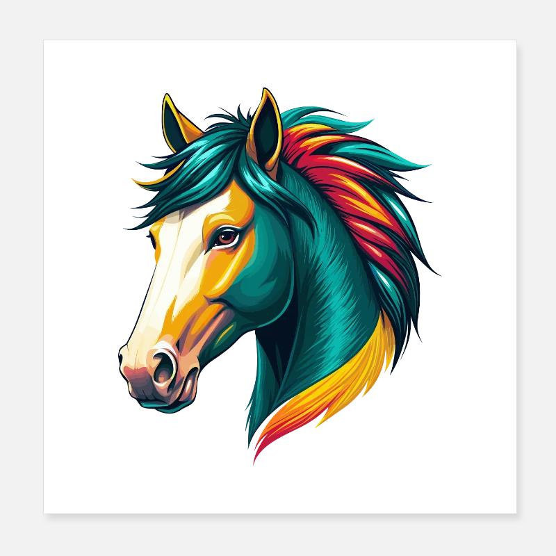 cheval mignon kawaii dessin animé clipart visage d’animal Poster 20 x 20 cm