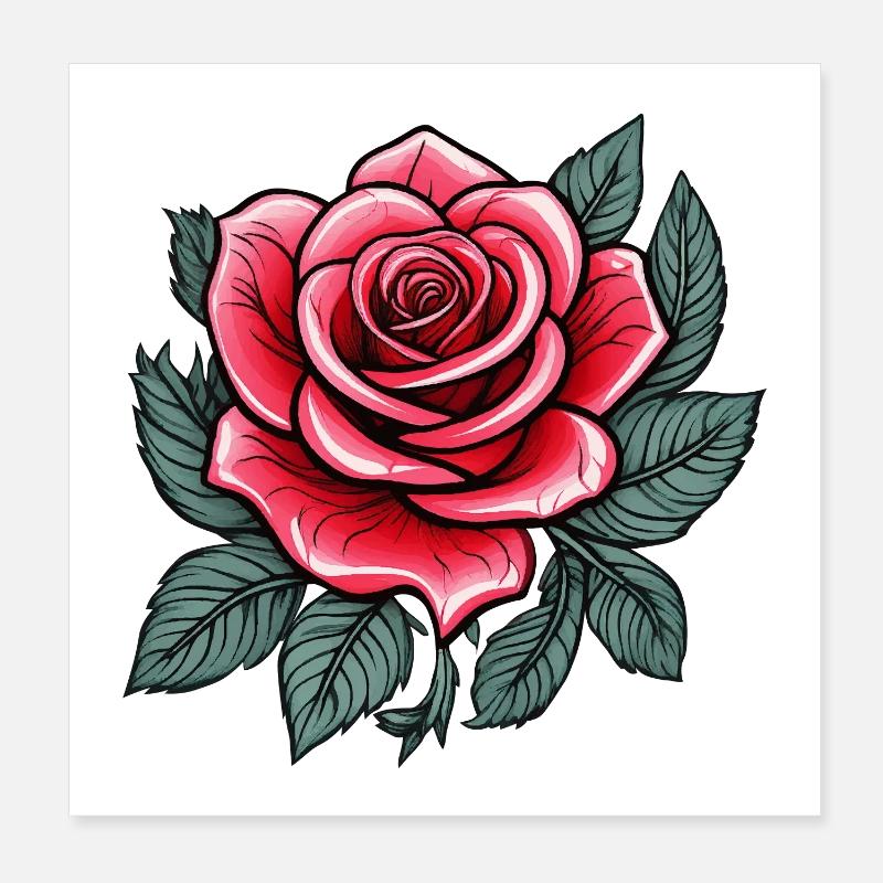 Tatouage Rose Fleur de Rose Poster 20 x 20 cm